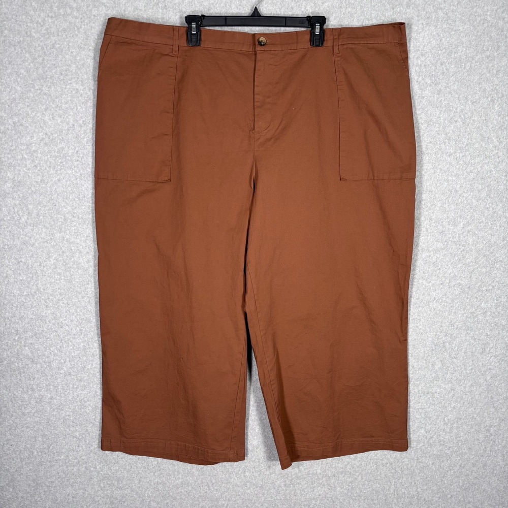Ava & Viv Wide Leg Crop Pants 4X Brown Cotton Stretch Neutral Utility Minimalist